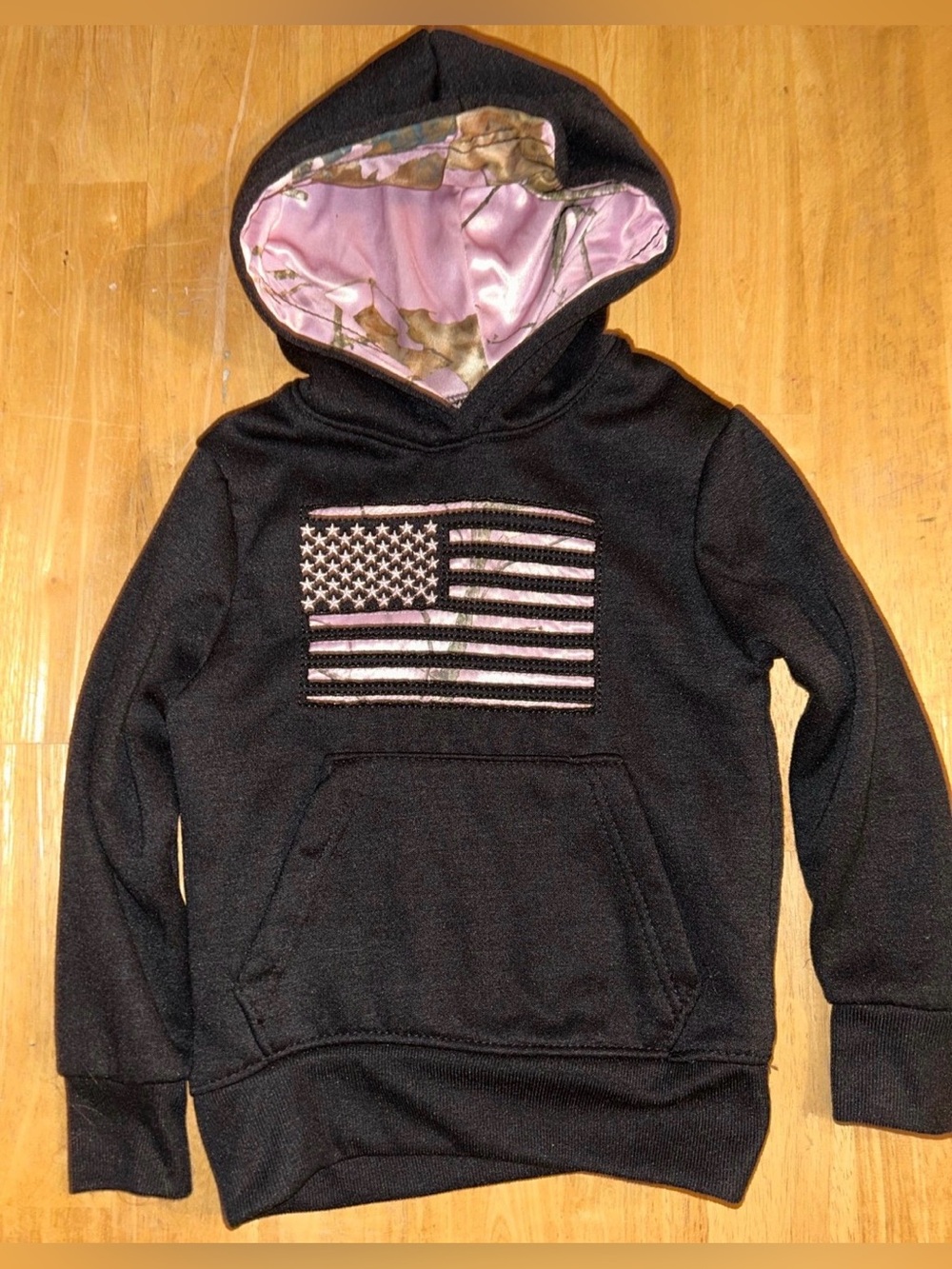 Hoodie Mossy Oak girls pink camouflage American flag black hoodie pull over 4t